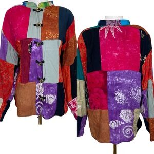 Kosi Bali Collection Patchwork Kimono Jacket L Rayon Mandarin Collar Celestial
